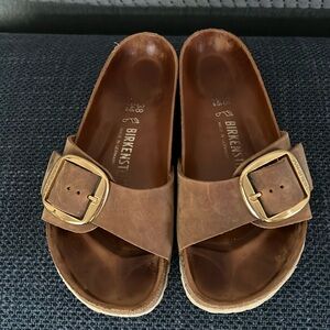 Birkenstock Women's Madrid Big Buckle Sandals 38/7 REGULAR Cognac Leather